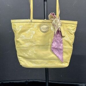Coach NWT Full Grain Cowhide In Buttery Yellow With Coach Bag Scarf NWT With COA